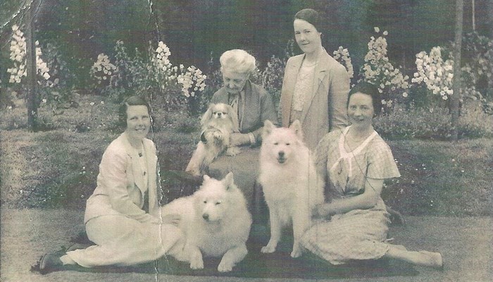 The young Robertson sisters with their governess and pets