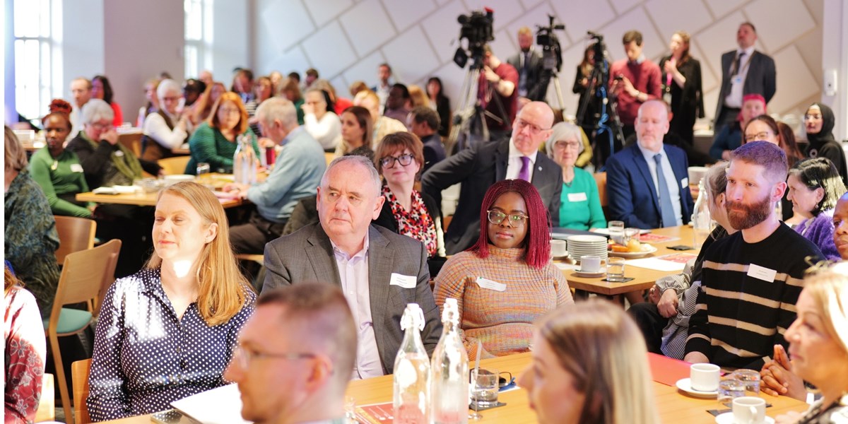 Attendees sitting at an event with the First Minister in the Barracks Conference Centre, Stirling
